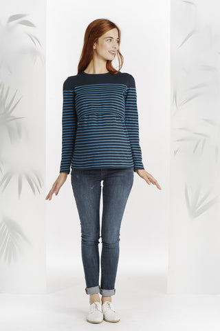 Pull Grossesse et Allaitement Rayé noir/bleu-Pull-Tale Me