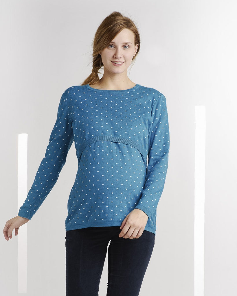 Sweat Grossesse et Allaitement Bleu à Pois-Haut manches longues-Tale Me