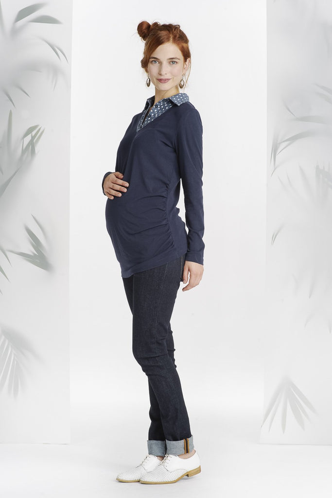 T-shirt avec Col Navy-Haut manches longues-Tale Me
