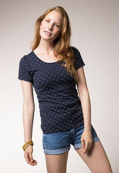 T-shirt Grossesse et Allaitement Bleu Nuit à Pois Crème-Haut manches courtes-Tale Me