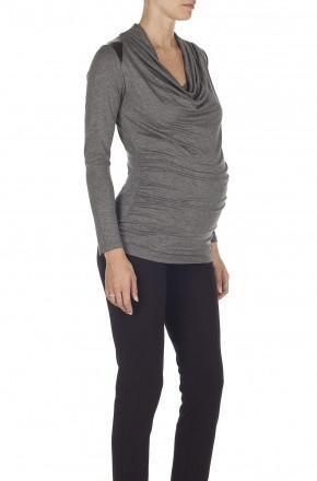 Top Gris Détails Cuir-Haut manches longues-Tale Me